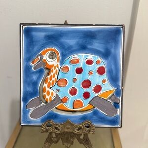 Vintage Italian Ceramic Tile Turtle Retro Hand Painted Art Made in Italy